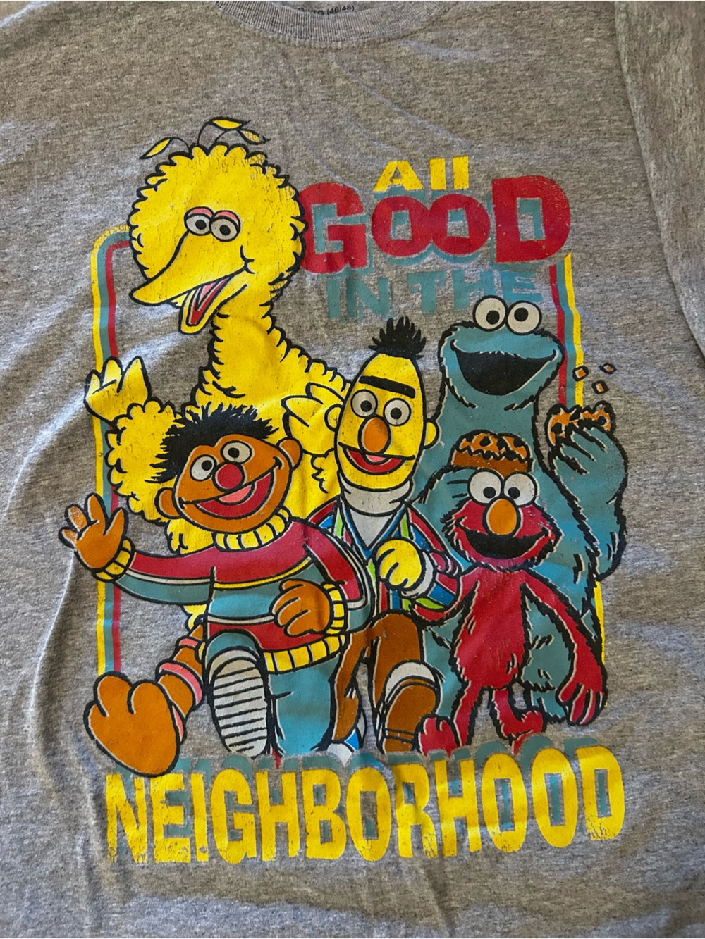 Sesame Street Men's Gray Long Sleeve T-Shirt with Colorful Character Graphic
